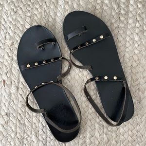 Ancient Greek Black Stud ankle wrap sandals